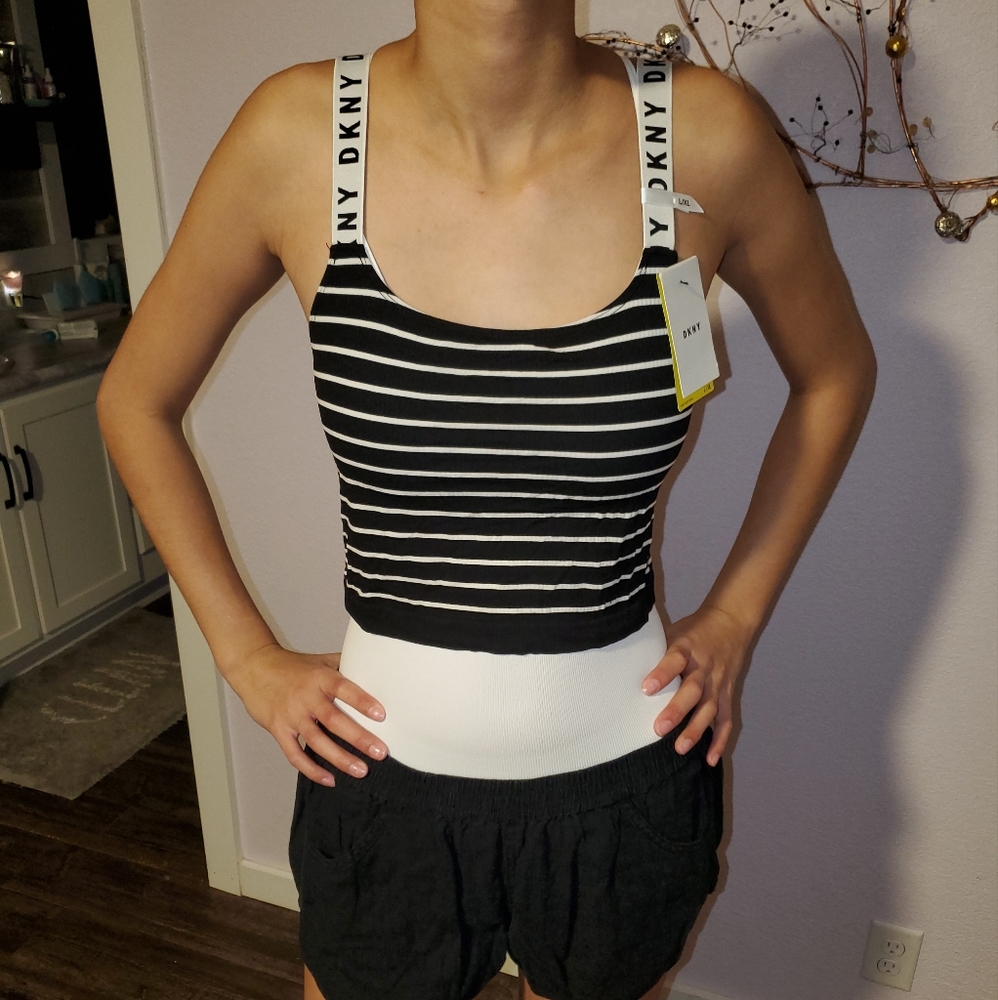 Dkny longline striped logo bralette